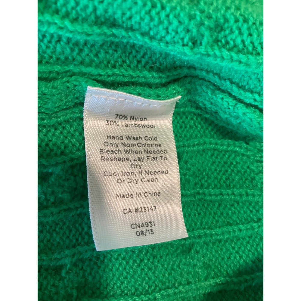 Talbots Fisherman Sweater Lambswool Blend Kelly Green Shoulder Preppy Luxury M - Picture 6 of 6